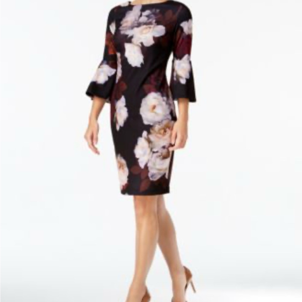 Calvin Klein Black Floral Long Sleeve Dress